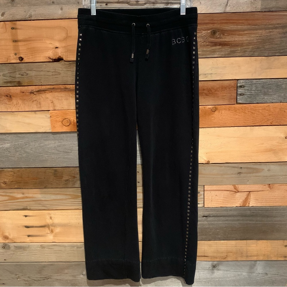 Y2K BCBGMaxAzria Black Rivetted Bootcut Drawstring Track Pant Size M - Picture 2 of 13